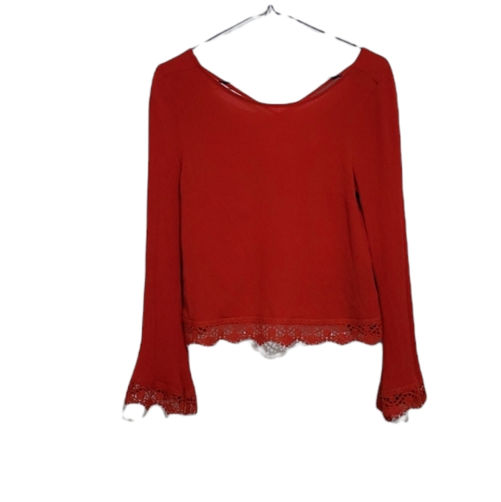 H&M x Coachella Red Crinkle Lace Wide Sleeve Top